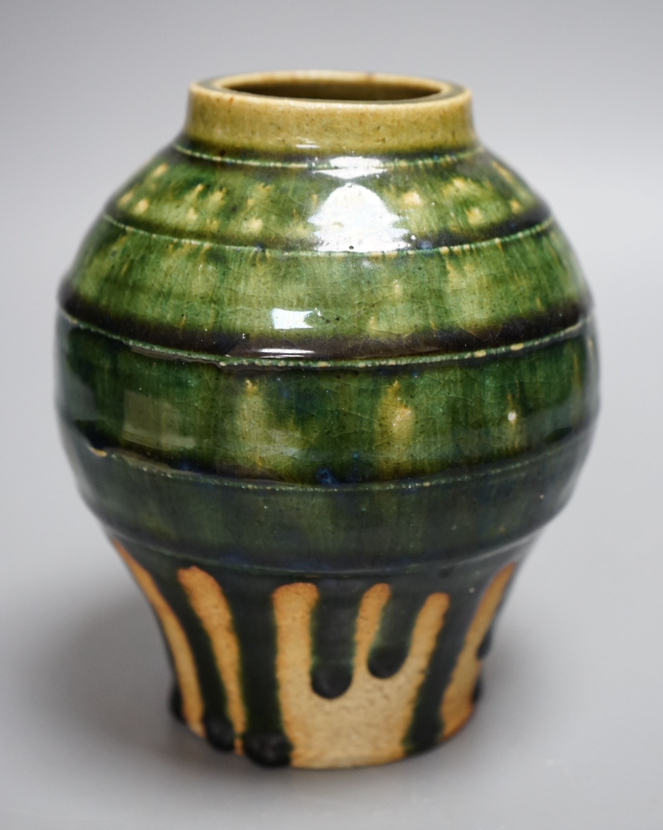 Ken Matsuzaki (b.1947), A boxed green glazed Oribe vase, with receipt of purchase from Goldmark Gallery, 07/12/2017, mark to base, 16cm tall